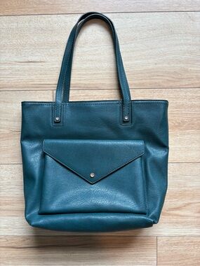 LC Lauren Conrad Dark Green Leather Tote Bag with Front Envelope Pocket
